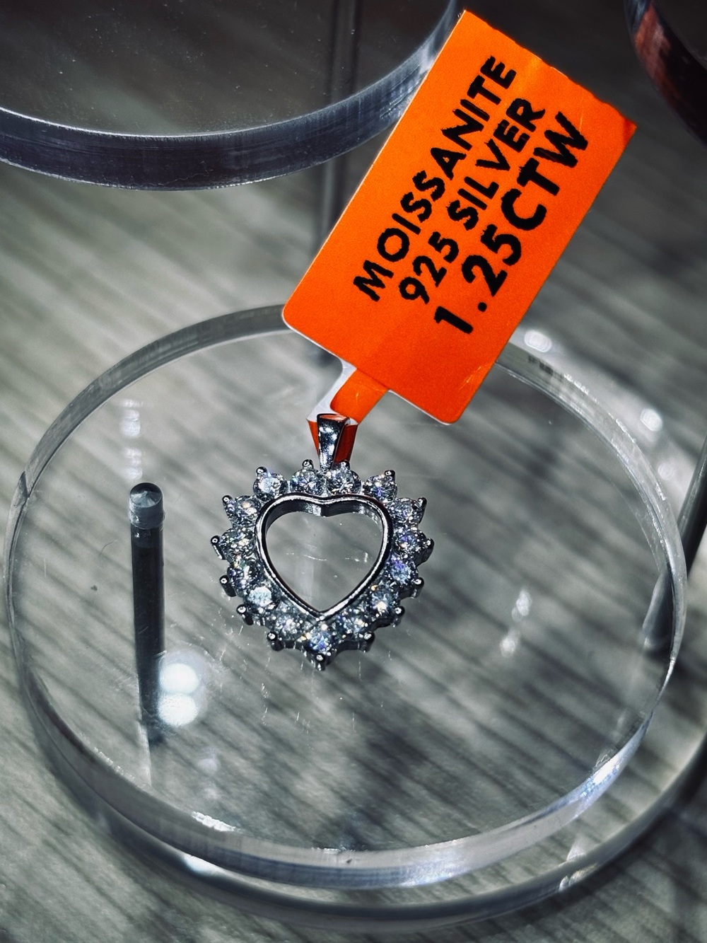 Solid 925 Sterling Silver VVS Moissanite Open Heart Halo Pendant - Picture 4 of 12